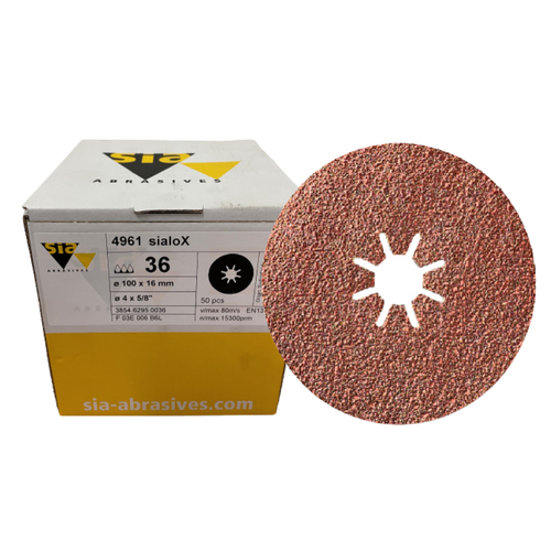 sia Abrasives 4961 sialoX 36 Grit 100mm Fibre Discs (50 Pack)